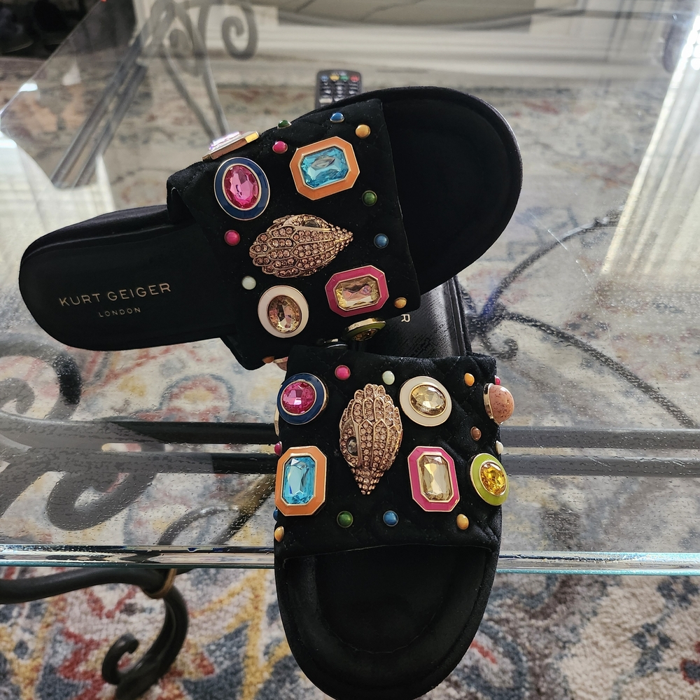 Kurt Geiger Black Sandals with Colorful Embellishments